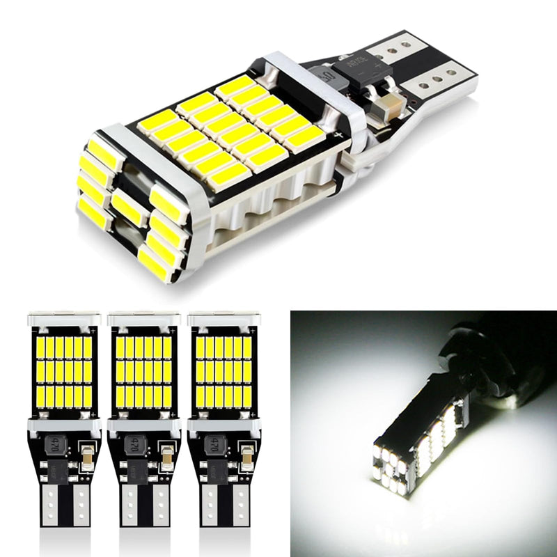 4 PCS LED Reverse Light Bulb, 360 Degree Lighting, 6500K 800LM Car Turn Signal Bulbs, T15 4014 45SMD High Brightness Brake Light for Most Cars Trucks RVs (White) 4 PCS White