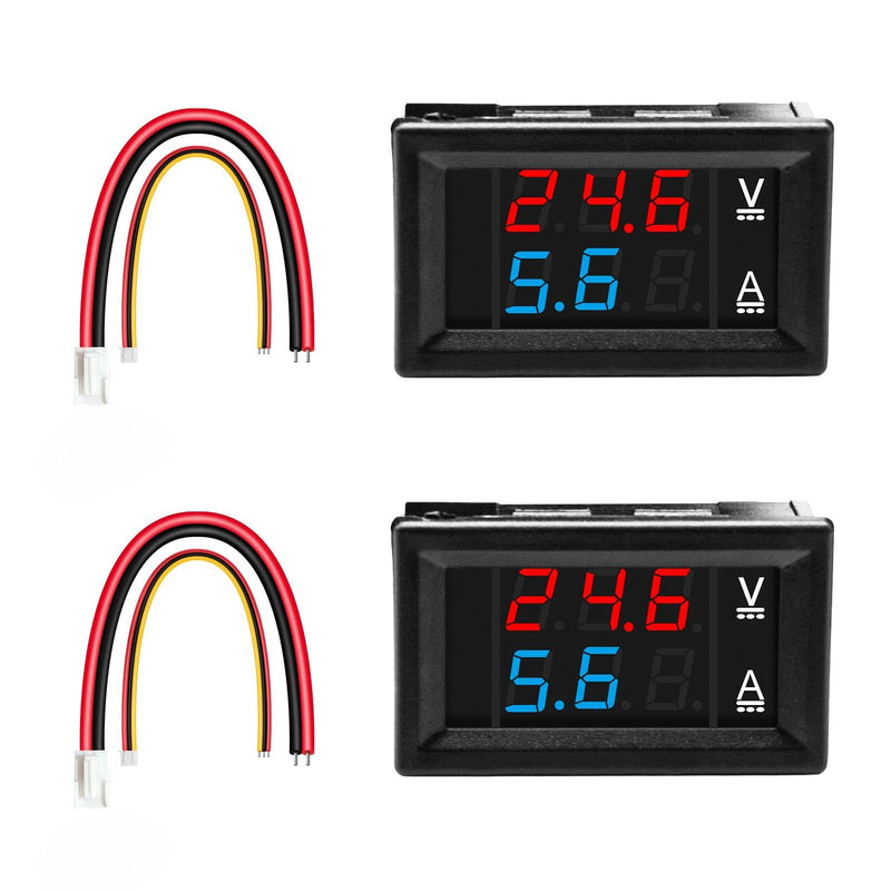 2Pack 0.28" Digital Voltmeter Ammeter DC 0-100V 10A, Red & Blue Dual LED Display Panel with Connect Wires, 2 in 1 Volt Amp Monitor Tester Used for Electronic Circuit Experiments EV Cars Boats