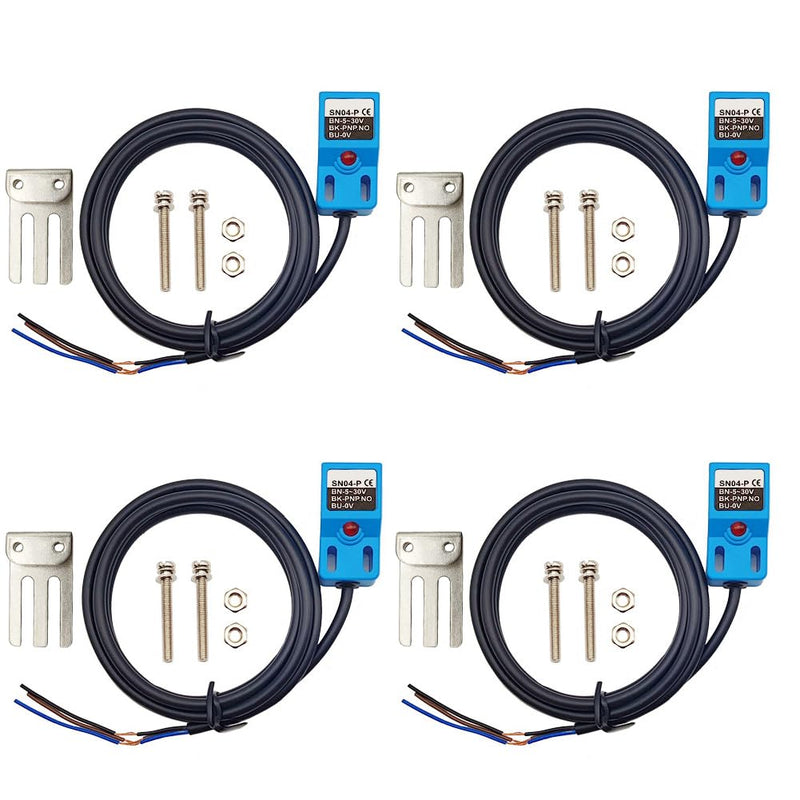 Square Inductive Proximity Sensor SN04-P Normally Open Detection Approach Switch PNP NO with TL PL SN Bracket (Blue, 4 Pack)