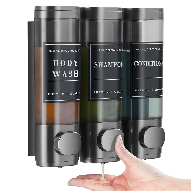 Shampoo and Conditioner Dispenser,Shower Soap Dispenser 3 Chamber No Drill Wall-Mounted Shampoo Dispenser for Shower Wall Mounted Shower Dispenser for Bathroom Hotel Large Capacity,Dark Gray1 Dark Gray 3 Chamber