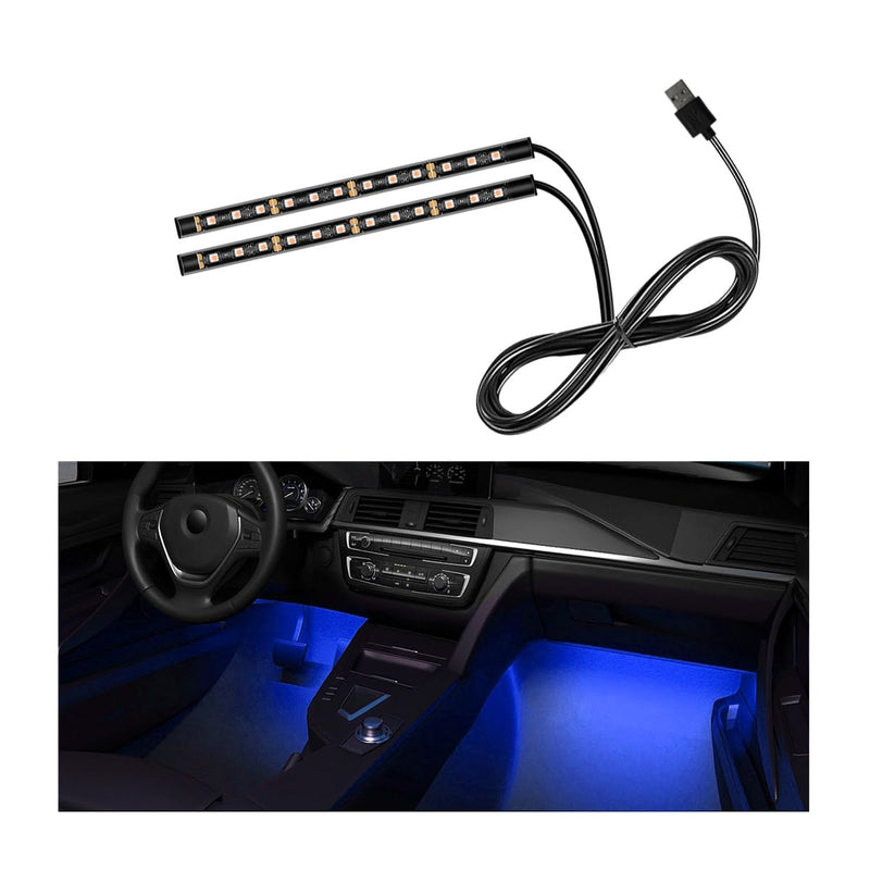 Car LED Strip Light, 24 LEDs RGB Neon Interior Atmosphere Lights, 12V Under Dash Ambient Night Light, USB Port Auto Interior Decorative Lamp, Universal Car Accessories (Blue) Blue 24 LED, USB Port