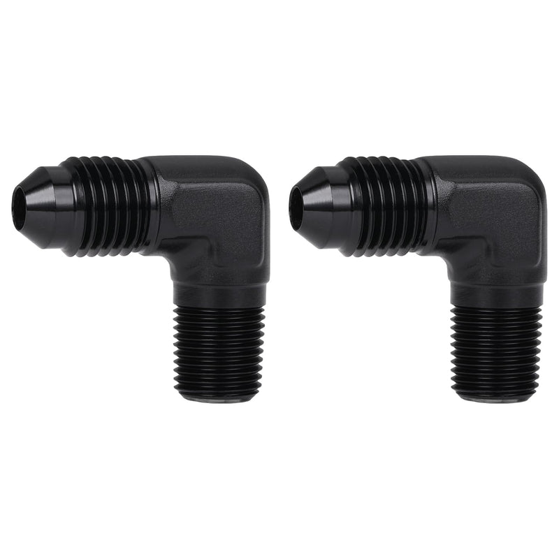 3AN Male Flare to 1/8 NPT Pipe Male 90 Degree Elbow Fitting Adapter Union Aluminum Black, Pack of 2 3AN to 1/8 NPT Black, 90 Degree - 2PCS