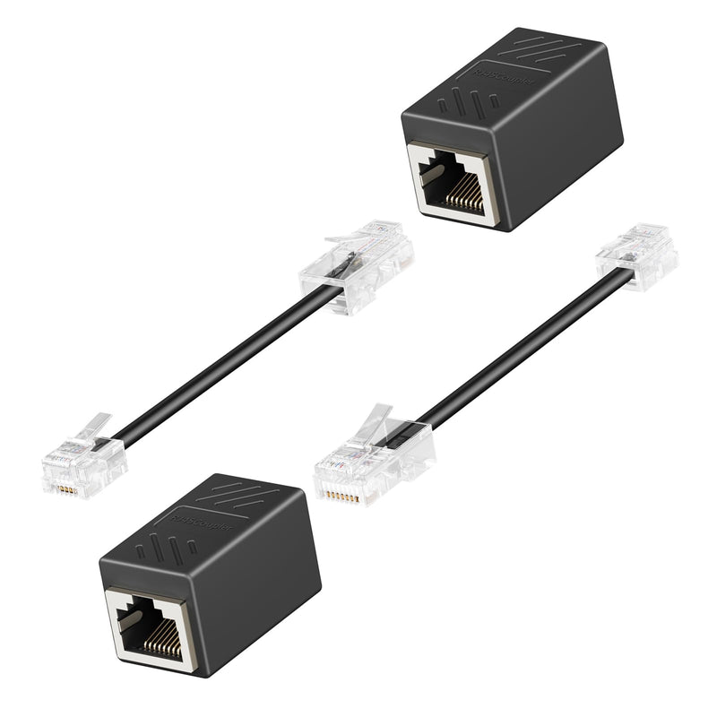 RJ45 to RJ11 Adapter, 2 Pack Phone Jack to Ethernet Adapter, Black RJ45 Female to RJ11 Male Connector for Landline Telephone