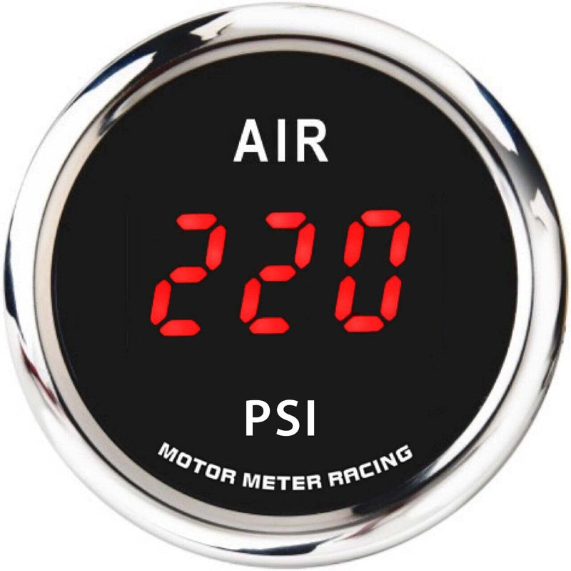 MOTOR METER RACING W Pro Series 52mm 2-1/16" Digital Air Ride Air Bag Suspension Pressure Gauge 0-220 PSI Black Dial Red LED Display with Mechanical Pressure Sensor Single Air Pressure