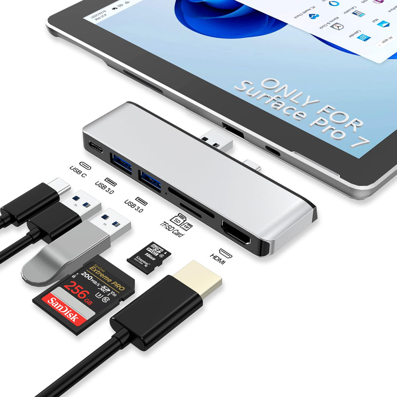 Surface Pro 7 Docking Station, Microsoft Surface Pro 7 USB Hub with 4K HDMI+ USB C Audio & Data Transfer+ 2 USB 3.0 Ports+ TF/SD Card Slot, Surface Accessories Adapter for Surface Pro 7