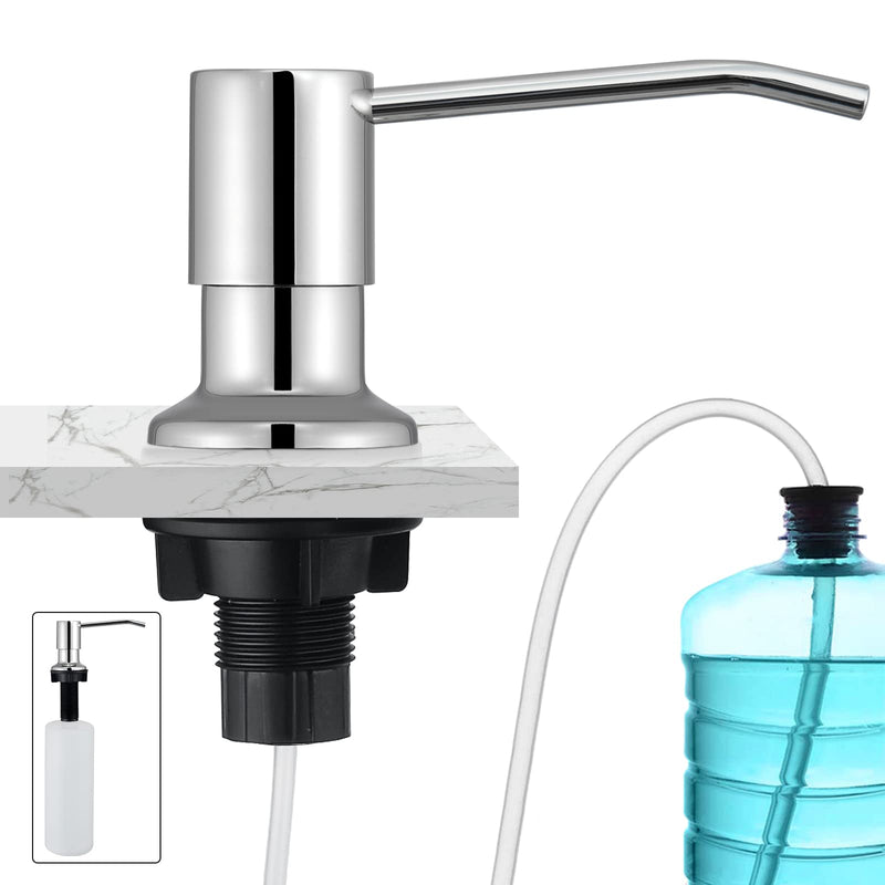 CREA Chrome Built-in Soap Dispenser for Kitchen Sink,Stainless Steel Kitchen Dish Soap Dispenser Pump,in Counter Soap Dispensers Under Sink Mouted Set 39" Tube 17oz Large Bottle Polished Chrome