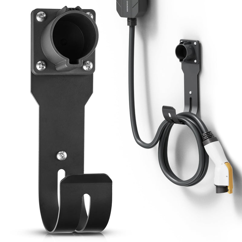 MECMO EV Charger Holder SAE J1772 Nozzle Holster Dock and J-Hook Combination Wall Mount, EVSE Electric Vehicle Car Charger Cable Organizer EV Charger Cord Wall Hook Cable Holder J1772 Connector