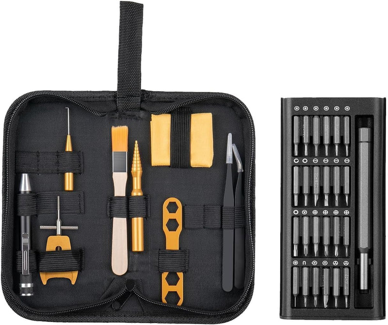 QUA'ANNYU Fishing Reel Maintenance Kit, Professional Fishing Reel Care & Repair Tool Set with 24/30/38-in-1 Screwdriver Set Gold+Manual Screwdriver