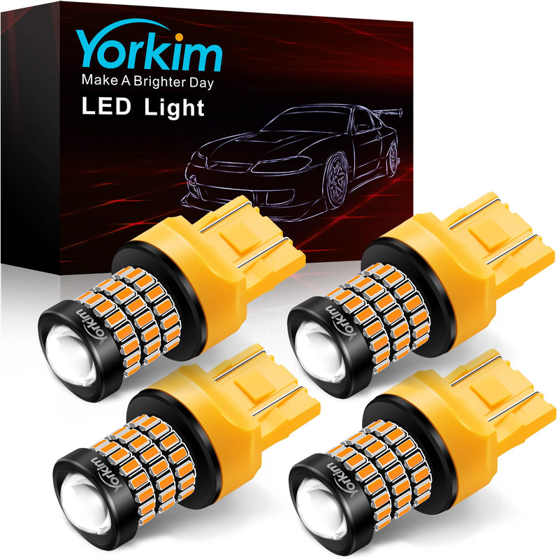 Yorkim 7440 LED Bulb Amber 7443 led turn signal lights bulb with Projector 7441 W21W T20 7440na led bulb Replacement Lamp for blinker light turn signal lights tail lights, pack of 4 7440-4 Pack