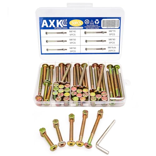 Baby Bed Crib Screws Hardware Replacement Kit, 25-Set M6x40mm/ 50mm/ 60mm/ 70mm/ 80mm Hex Drive Socket Cap Screws Barrel Nuts M6