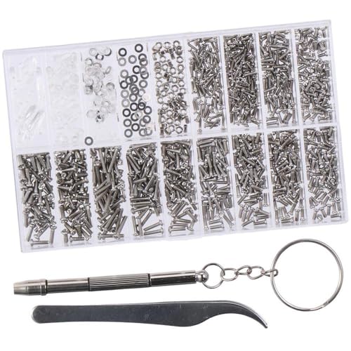 M1/M1.8/M2/M2.5 Phillips Pan Head Small Machine Screws, Tiny Screws, Mini Screw Assortment Kit Repair Screws for Glasses, Watches, Clocks (with Screwdriver & Tweezer)