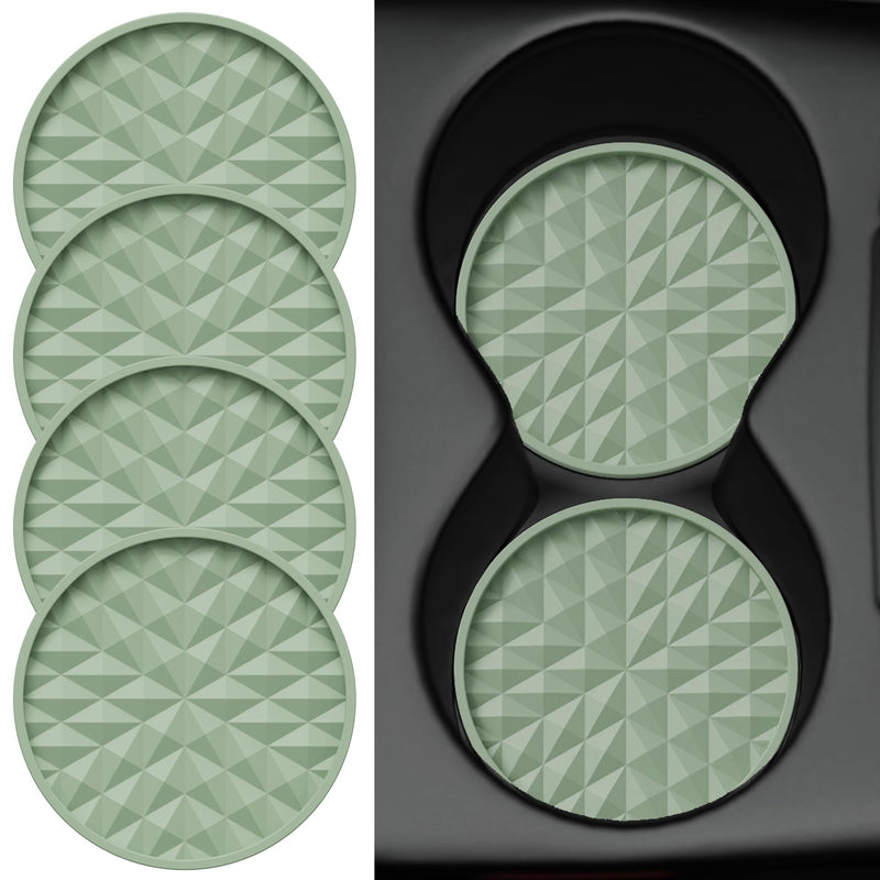 Car Coasters Silicone [4 Pack] 2.75in Universal Mats Non-Slip, Embedded Car Interior Accessories, Car Cup Holders Insert Coasters Decor，Sage Green Sage Green 4×2.75inches
