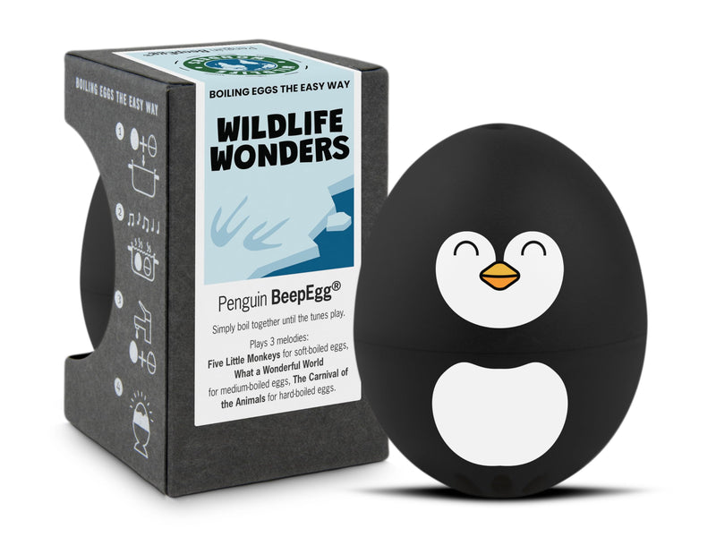 Penguin Beepegg – Egg Timer for Boiling Eggs – Musical Egg Cooker for Soft, Medium, Hard Boiled Eggs – Food Safe – Singing Floating Egg Timer – Egg Cooker for 3 Levels of Doneness - Brainstream Black