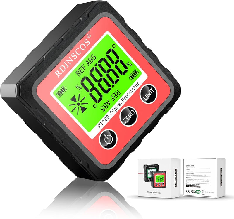 RDINSCOS Digital Angle Finder Magnetic Table Saw Gauge | 4 Sided Magnetic, Protractor Angle Cube, Bevel Gauge PT180/PT183