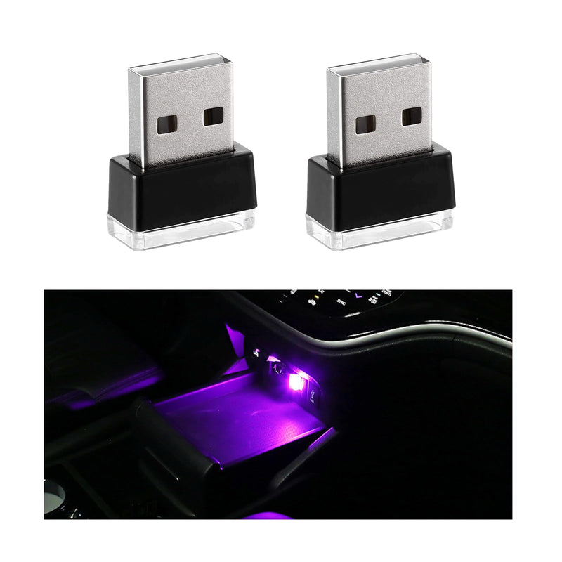 2 PCS USB LED Car Interior Atmosphere Lamp, Portable Mini LED Night Light, Plug-in USB Interface Trunk Ambient Lighting Kit, Universal Interior Car Accessories (Purple) Purple