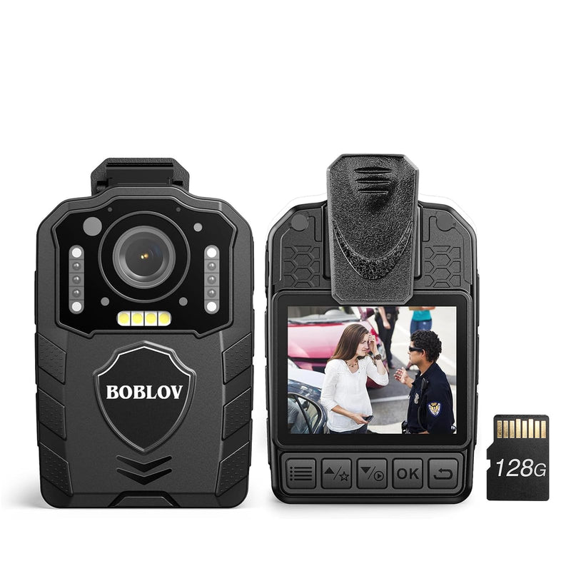 BOBLOV KJ25 128GB Body Camera, 3000mAh with 10-13Hrs Recording, Affordable Body Cam with Night Vision, External TF Card with Exchange for Hiking, Delivery, Law Enforcement(128GB)