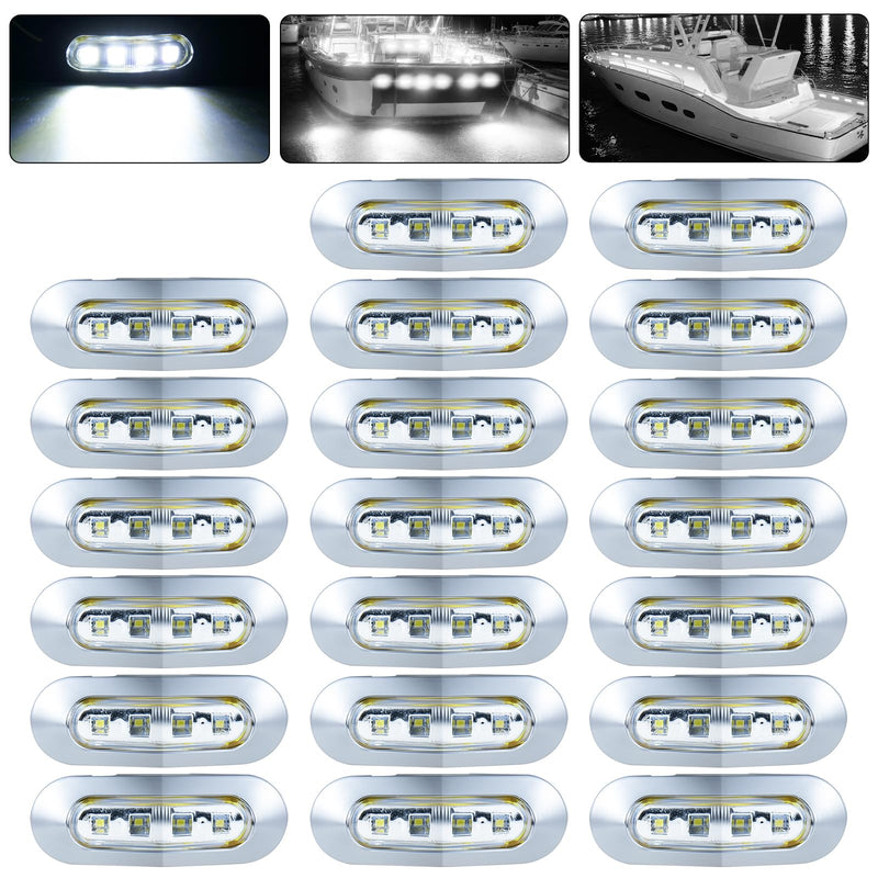 20Pack 3.7 Inch 4 LED Marine Boat Interior Lights, DC12-24V Waterproof Courtesy Lamp Deck Transom Stern Cabin Navigation Lighting for Fishing Pontoon Yacht Kayak Sailboat - White