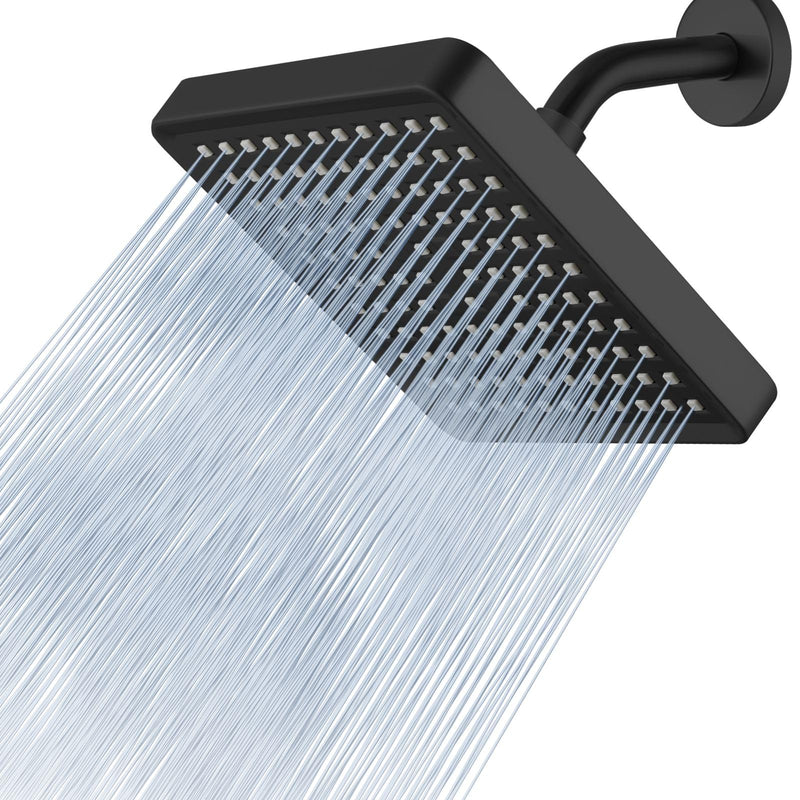 Voolan High Pressure Rain Shower Head - Luxury Modern Look - The Adjustable Replacement For Your Bathroom Showerhead - 6" Square High Flow Pressure Boosting Showers (Matte Black) Matte Black