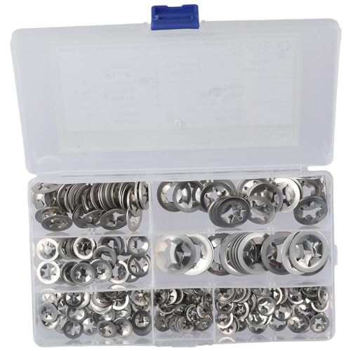 340Pcs Stainless Steel Internal Tooth Starlock Washers Assortment Kit, M3 M4 M5 M6 M8 M10 M12 Push On Lock Washers, Push Nuts