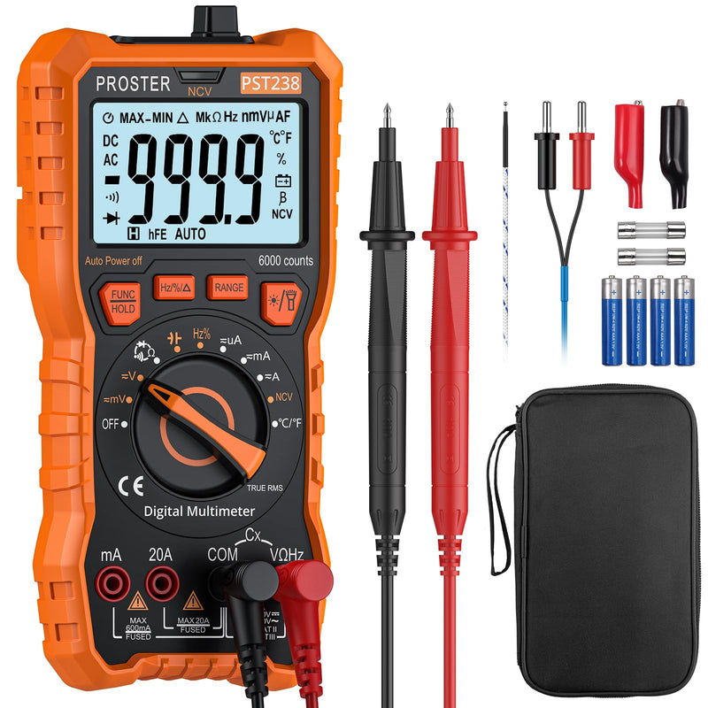 Proster Digital Multimeter 6000 Count - TRMS Voltmeter Multimetro Digital Auto Range Multimeter Tester, NCV Detector DC AC Voltage Current Meter Updated 6000 Count