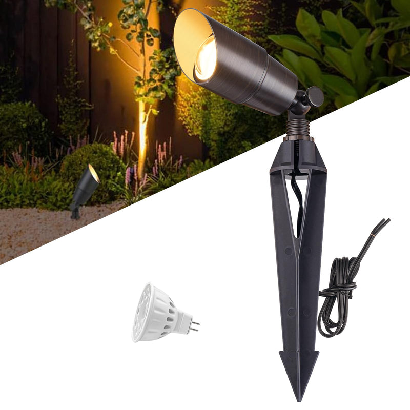 Brass Landscape Spotlights: Solid Brass Landscape Lights, Waterproof 12V Low Voltage Spot Lights with 5W MR16 LED Bulb (Warm White) for Garden, Patio, Lawn & Yard 1-Pack