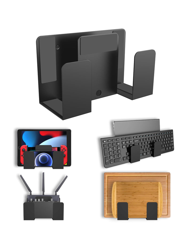 Universal Wall Mount for Laptop/Keyboard/Tablet/Kindle/Router/Modem/Cable Box Wall Shelf Holder Organizer Fit for Electronics Desk Side& Bedside Storage (Black) Black