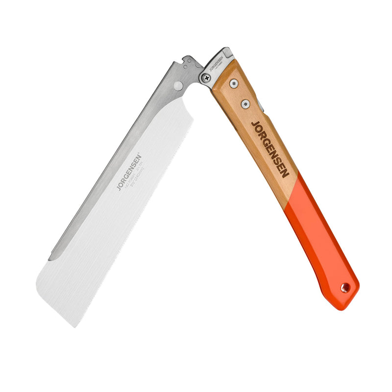JORGENSEN Japanese Pull Saw, 9.5 Inch Pro Folding Dovetail Saw with Beech Wood Long handle, SK5 Steel Blade Tool-less Quick Change, 21TPI Cross Cut Woodworking Handsaw for Hardwood, Softwood
