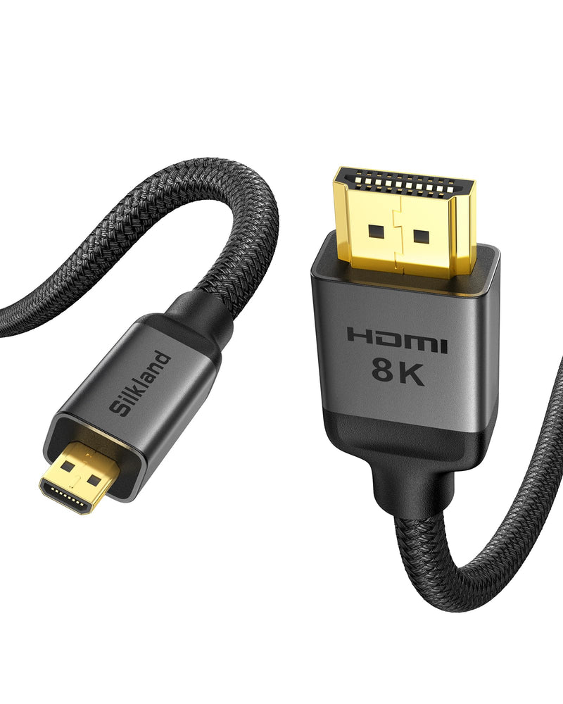 Silkland 8K 4K Micro HDMI to HDMI Cable 10ft, Micro HDMI 2.1 Adapter [8K@60Hz, 4K@240Hz 144Hz 120Hz] 6K 5K, 48Gbps, HDR, Compatible for Samsung G8,G9, Camera, Raspberry Pi 5 4, GoPro Hero, Cam Link 10 Feet