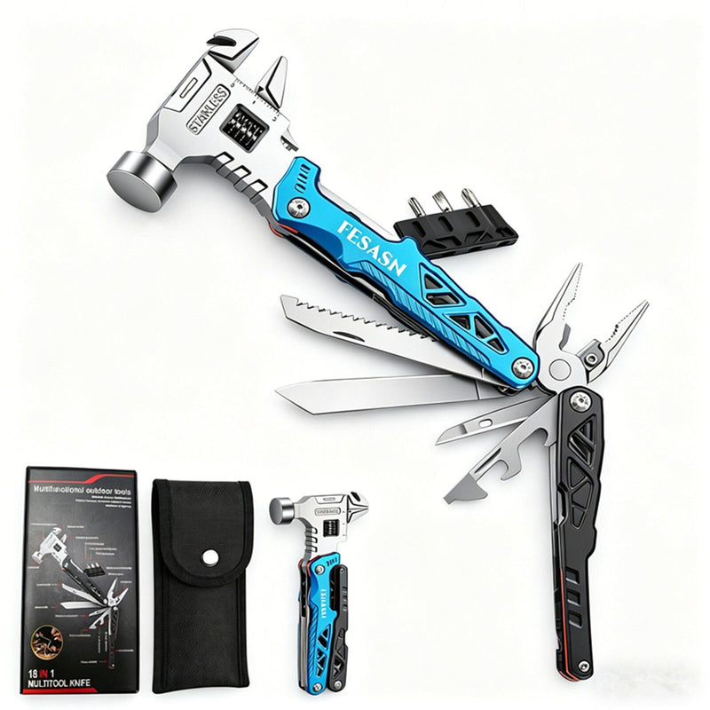 Upgraded Adjustable Wrench Multitool Hammer, 18 in 1 | Pocket Multi Tool Pliers, All-in-One Survival Tool, Camping, Everyday Use Upgraded Wrench