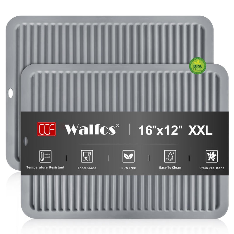 Walfos Large Silicone Trivet 16x12 Inch, Hot Pads for Kitchen, Heat Resistant Pot Holders Trivets for Hot Dishes, Hot Pots and Pans, Quartz Countertops, Gray, 2 Pack 16x12in, 2 Grey XXL Trivet