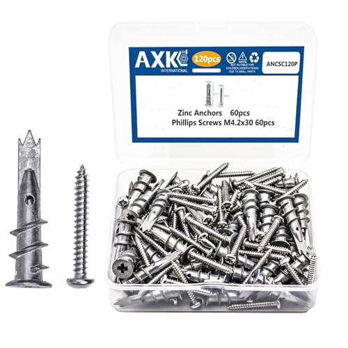 AXK 120pcs/set Drywall Anchor Zinc Alloy Self Drilling Hollow wall Anchor with Screw Stud Anchor for Wall Hanging 120PCS--One Size