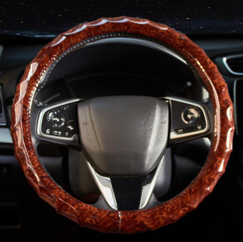 15 Inch Leather Steering Wheel Cover Peach Wood Grain Anti-Slip Breathable Comfortable Four Seasons Universal Car Wheel Protector (Coffee) Coffee