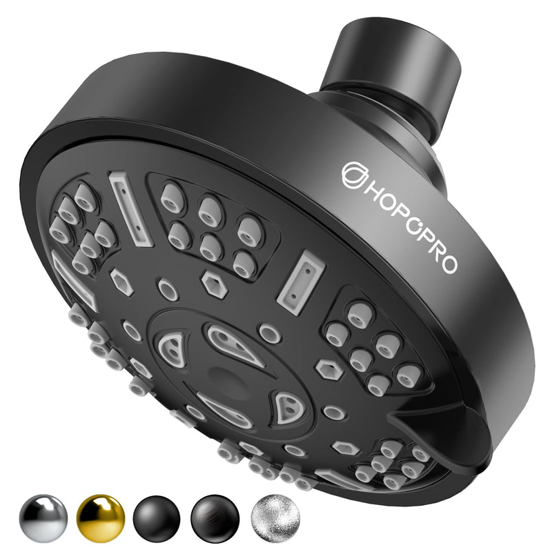 HOPOPRO Upgraded 9 Settings High Pressure Shower Head, NBC News Recommended Brand Fixed Showerhead Bathroom Showerhead Multi-functional Rainfall Showerhead for Low Water Flow (Matte Black) Matte Black