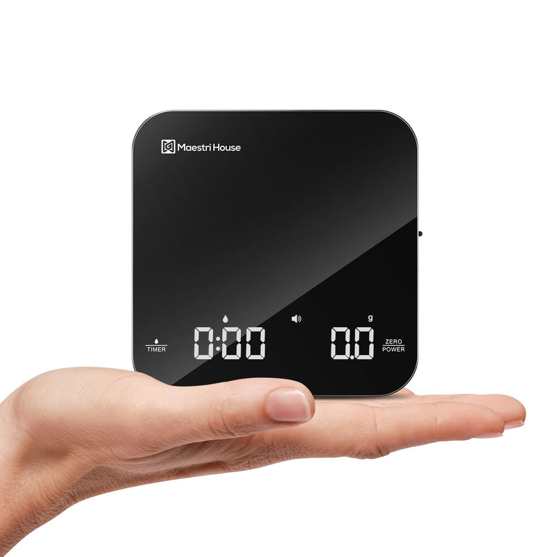 Rechargeable Mini Coffee Scale with Timer, Maestri House Espresso Scale, 2kg/0.1g Accurate Scale for Espresso and Pour-Over Coffee, Portable Digital Kitchen Scale with Automatic Timing（Black&Silver） Black&Silver
