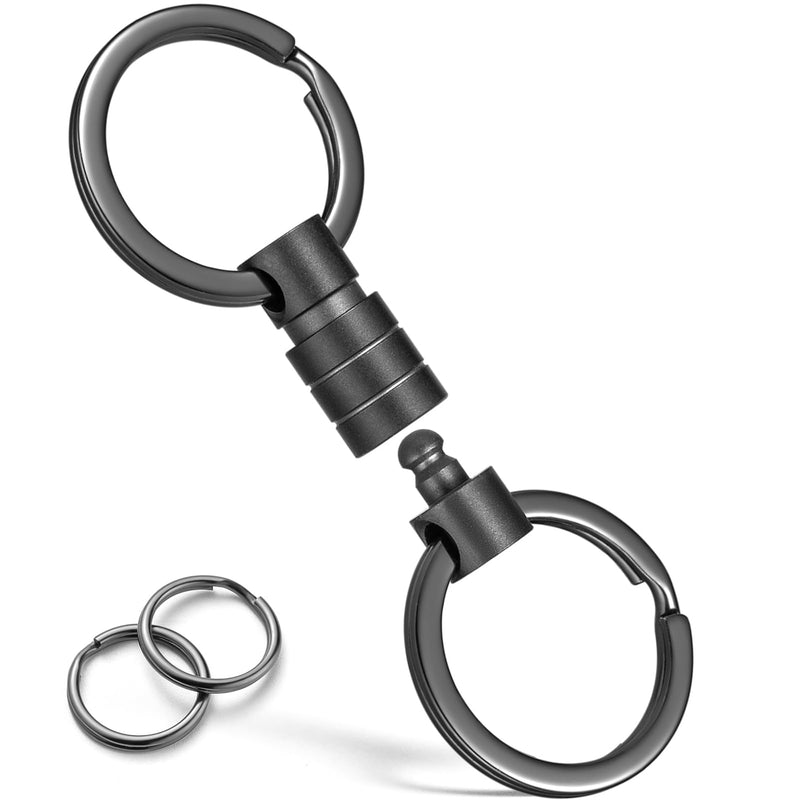 FEGVE Titanium Quick Release Keychain, Small Detachable Swivel Keychain Accessories with 4 Key Rings for Bag, Belt & Car-(Anti-fall/Black-1pcs) Black (1-pack)