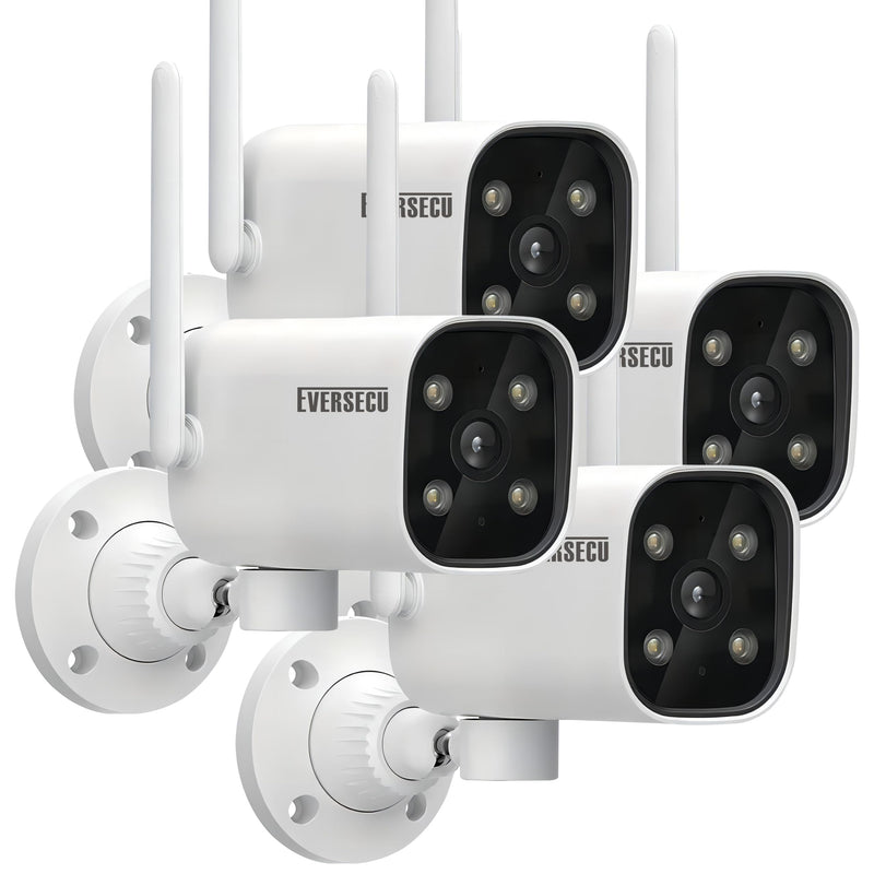 EVERSECU 2K WiFi PTZ Bullet Camera, Outdoor/Indoor, Pan/tilt, 2-Way Audio, Night Vision, Motion Detection Auto Tracking, Waterproof, Remote Access, RTSP Stream, Compatible with Alexa(4pack) 4pack White