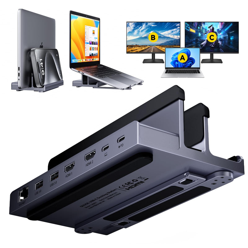 Laptop Docking Station Stand Dual 4K Monitor: QUUGE USB C Docking Station Dual Monitor for Laptop, 2 HDMI (Single 4K@120Hz), 2 USB3.0 Ports, 100W PD, RJ45 Ethernet, Universal Laptop Stand USB C Dock 6IN1