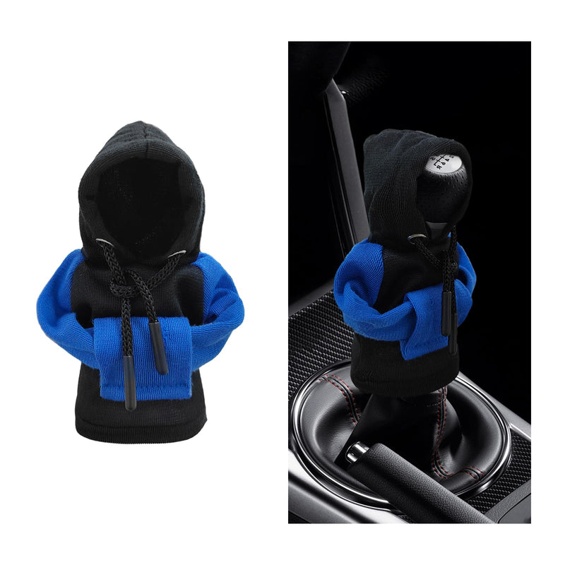 Car Gear Shift Cover, Fashionable Hoodie Car Shift Knobs, Novelty Mini Auto Gearshift Decor Sweater Shirt, Universal Car Accessories for Winter Warm Knob Cover (Blue & Black) Blue & Black