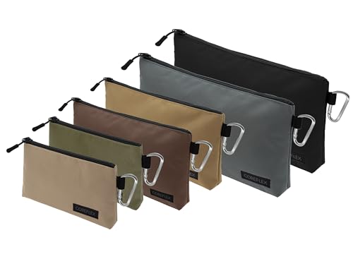 COREFLEX Premium Tool Pouch Zipper Bag, Small Tool Bag, Multipurpose Storage pouch, Heavy duty Flat Bottom Tool bag with YKK Zipper (6 pack Combo mixed size) 6 pack Combo mixed size Khaki