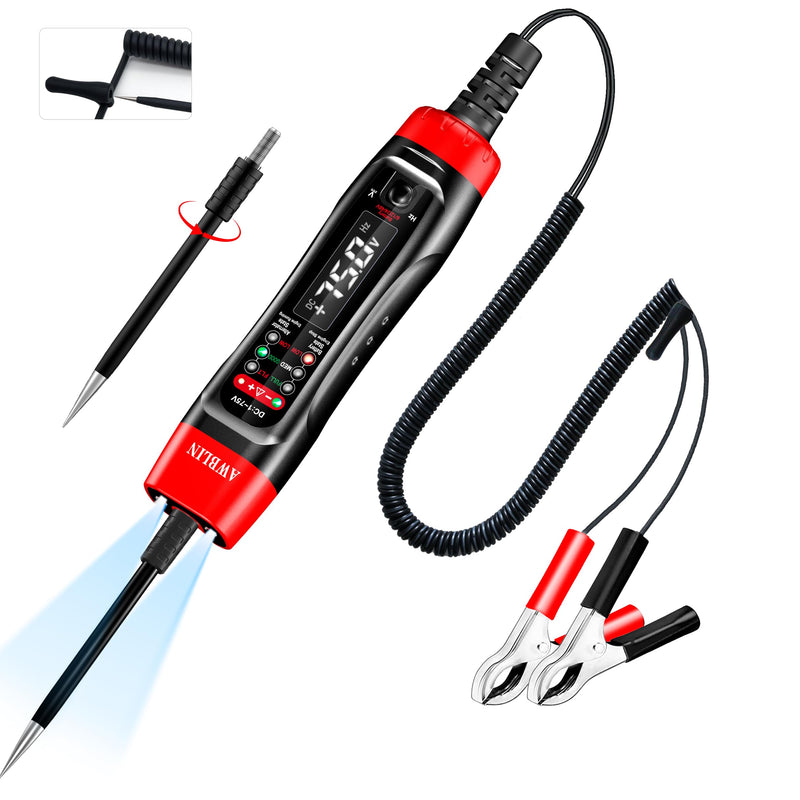 Automotive Test Light & Battery Alternator Tester, 1-75V DC LCD Digital Circuit Tester with Illumination, Heavy Duty Light Tester with Voltmeter, Fuse Voltage Tester Auto Electrical Tool