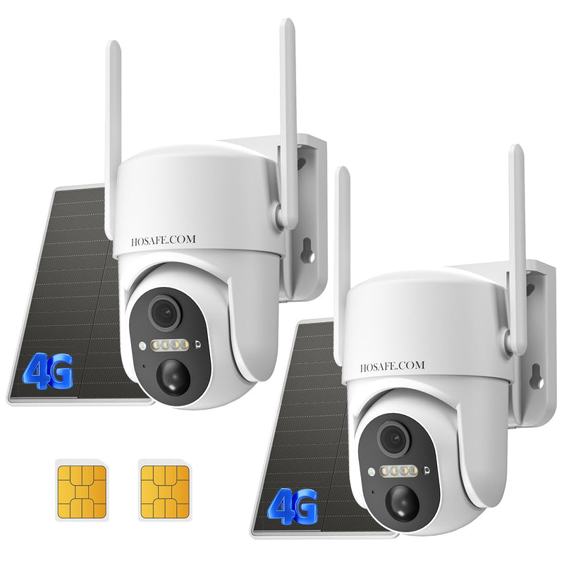 HOSAFE.COM 4G LTE Cellular Security Camera Outdoor, No WiFi Security Camera Outside, Wireless Security Camera Outdoor Solar Powered, 360 Ptz, Human Sensor, 2K HD, 2-Way Talk, IP66, 2 Pack 4G Cellular Camera (2 Pack)