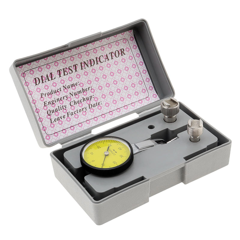 Dial Test Indicator Gauge 0-0.8mm, 0.01mm Accuracy, Lever Dial Test Indicator Gauge 0-40-0 Scale Yellow Dial Face with Installation Accessories 6mm/ 8mm Sleeves
