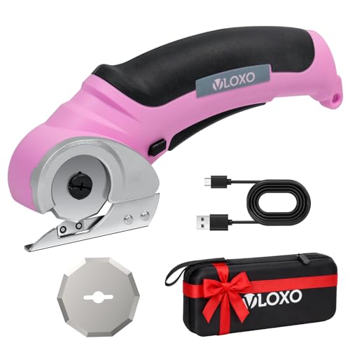 VLOXO Cordless Electric Scissors Cardboard Cutter with Replacement Blade Pink