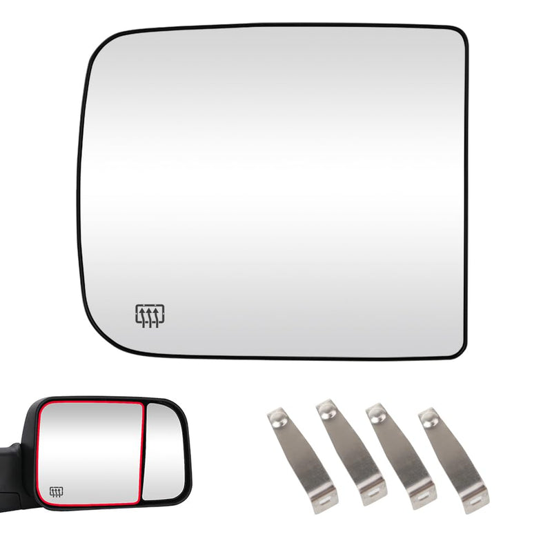 Senzeal Passenger Side Tow Mirror Glass Heated Tow Mirrors Replacement for Dodge Ram 1500 2500 3500 4500 5500 2009-2020 Convex Mirror with Rear Holder 68067726AA (Right Side) Passenger Side with Upper (Right)