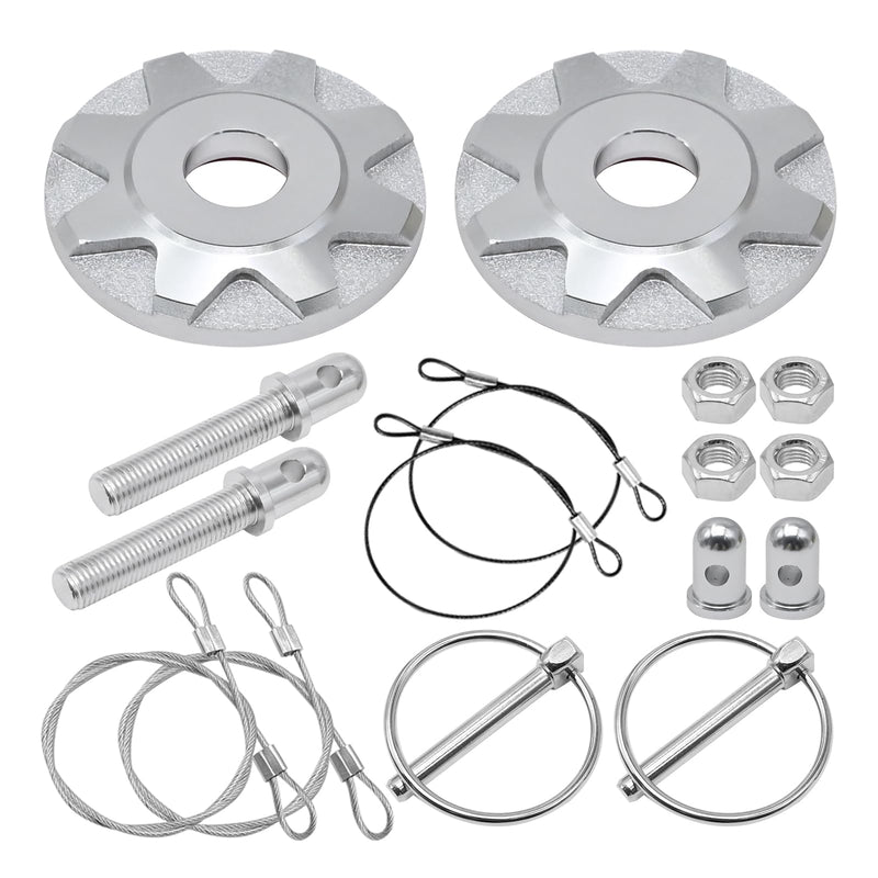 UOIENRT Aluminum Alloy Hood Pin Kit, Car Racing Lock for Universal Plate (Silver) Silver