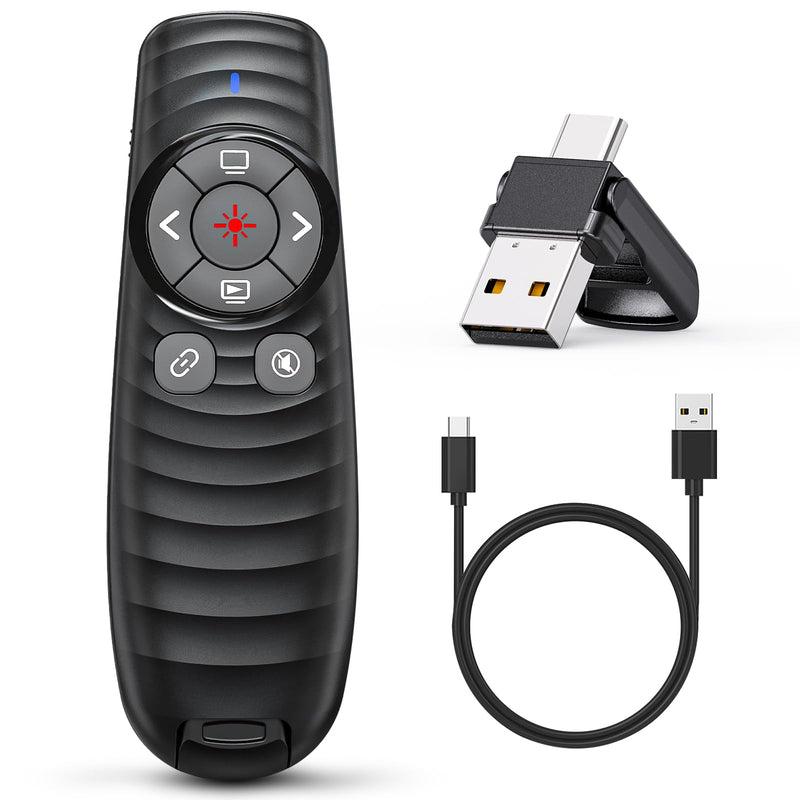 Presentation Clicker Wireless Presenter Remote Clicker for 2-in-1 USB Type C Powerpoint Clicker with Pointer, Rechargeable Presentation Pointer PPT Slide Advancer for Mac/Google Slide/Keynote USB C+USB A Rechargeable