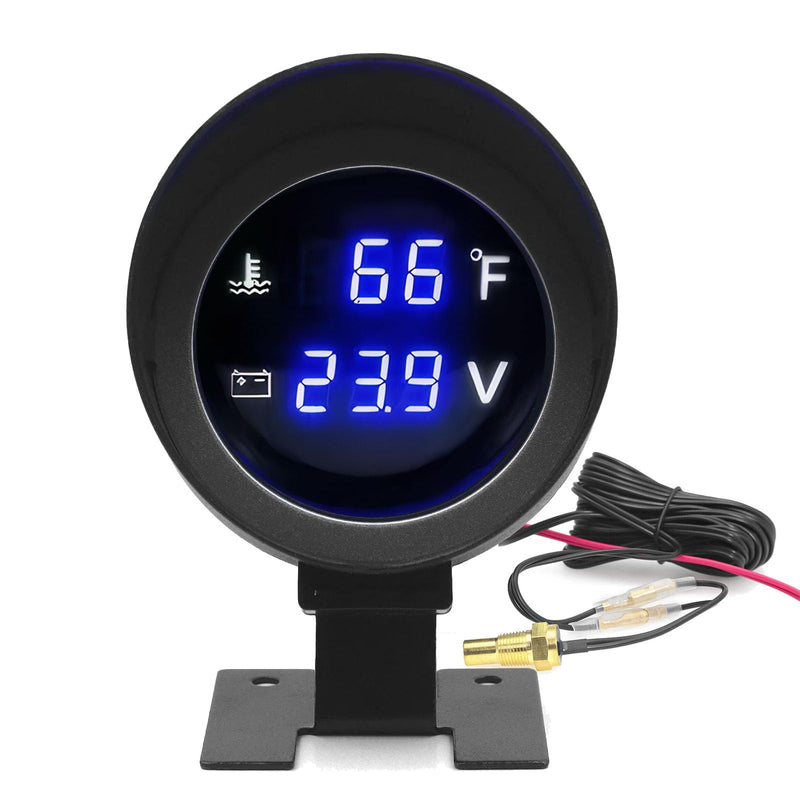 2-in-1 Water Temperature & Voltage Gauge Set - 2” 52mm Digital Blue LED Display for 12V/24V Cars 2-in-1 Gauge