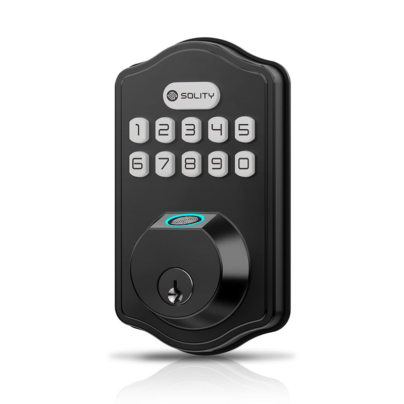 Solity Smart Digital Electronic Deadbolt Door Lock, Keyless Entry, Auto Lock, 50 Custom Codes & Fingerprints, Easy Installation, Keypad for Front & Back Door, AT10 Matte Black Matt Black