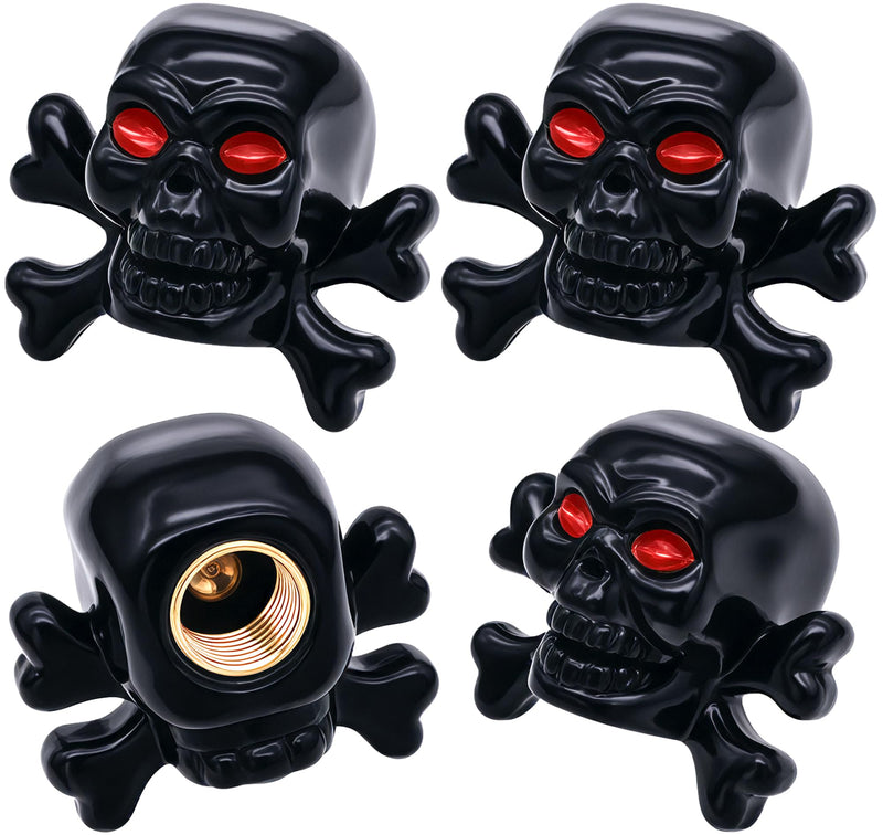4PCS Skull Style Tire Valve Stem Caps, Dustproof Wheel Valve Covers Accessories, with Rubber O-Ring, Universal for Cars, SUVs, Bike, Bicycles,Trucks and Motorcycles (Black) 4 pcs Skull - A - Black