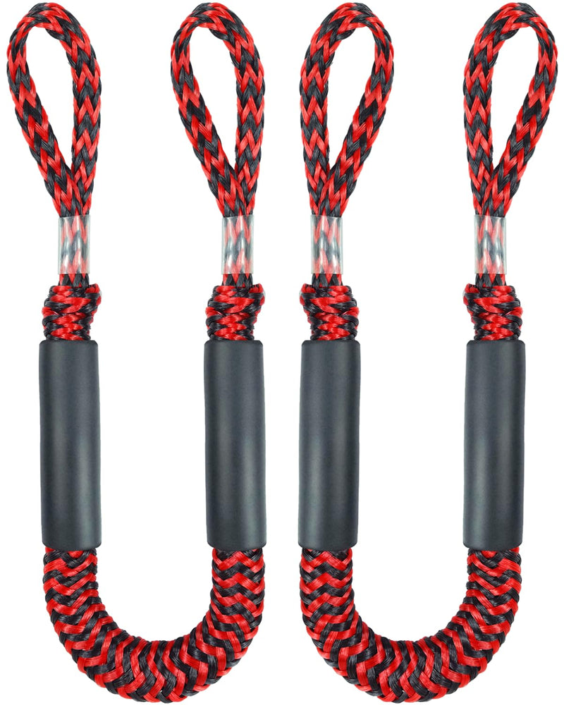 Boat Accessories 2PCS Dock Lines 3FT Premium Bungee Boat Lines (Red+Black, 3Feet) Red+Black
